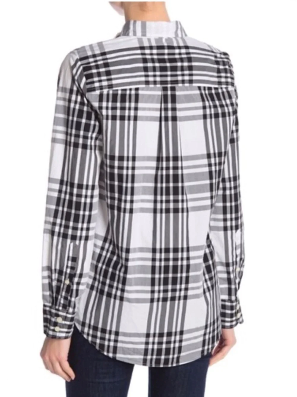J. Crew Black White Plaid Relaxed Button Up Shirt Size XL